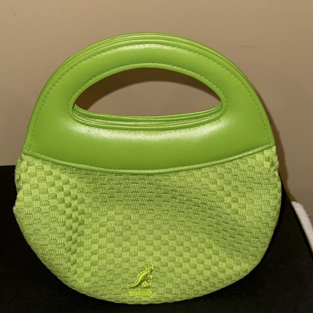 Kangol Green Checkered Top Handle Bag Magnetic Snap Zip Inner Pockets Logo